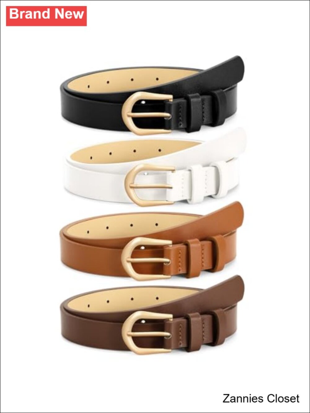 ✨ VONMELLI Faux Leather Skinny Belt 4 Pack with Gold Buckle